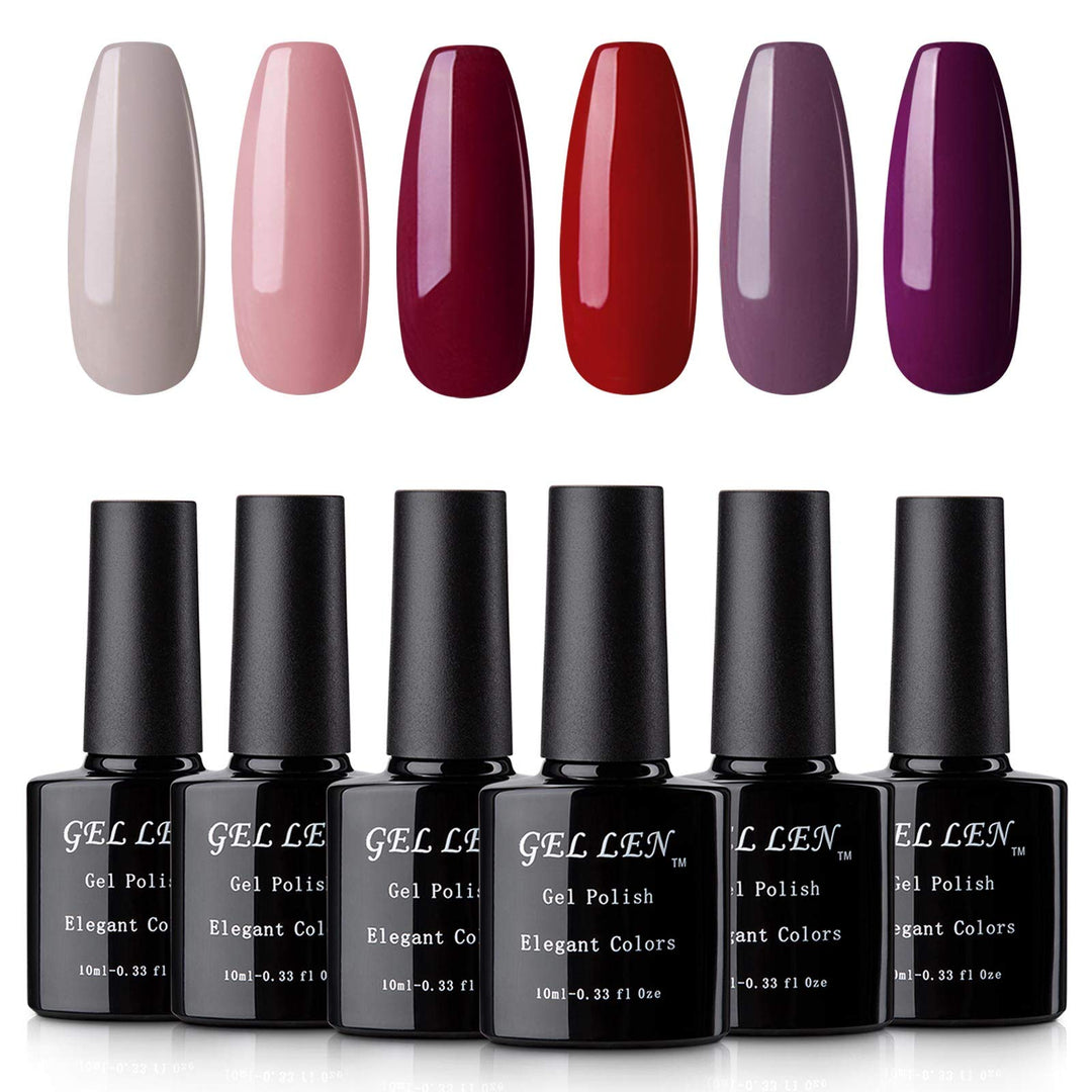 Gel Nail Polish Set - Red Purple Pink Gel Polish Set 6 Colors - Burgundy Red UV Gel Nail Home Manicure Salon Nail Art