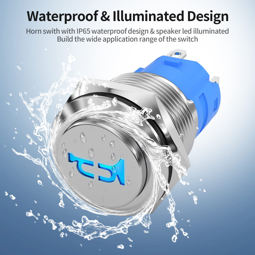 DaierTek Horn Button Switch 12 Volt Momentary Push Button Switch 12V Speaker LED Stainless Steel 16mm Metal Horn Switch for Automotive Car Marine Boat Train