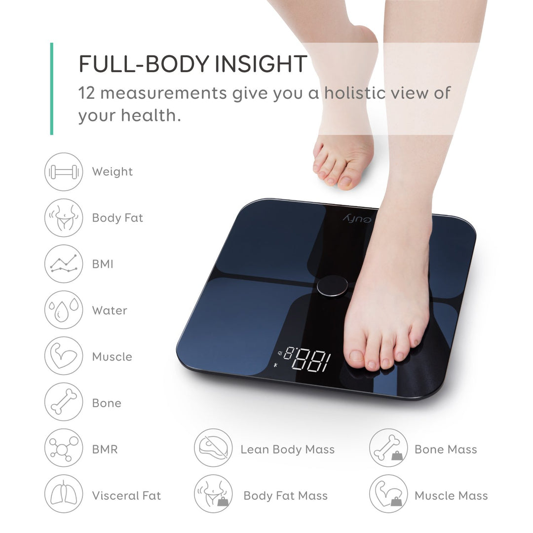 , Smart Scale with Bluetooth, Body Fat Scale, Wireless Digital Bathroom Scale, 12 Measurements, Weight/Body Fat/BMI, Fitness Body Composition Analysis, Black/White, lbs/kg/st