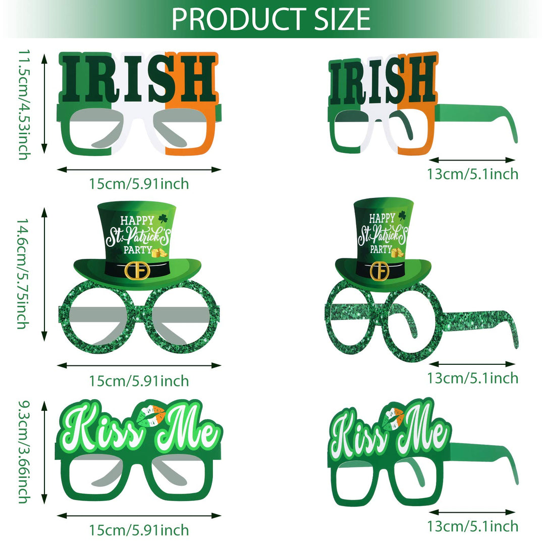 24 Pieces St. Patrick's Day Eyeglasses, Green Lucky Irish Shamrock Leprechaun Paper Glasses Frame Favors Photo Booth Props Decoration for St. Patrick's Day Party Lucky Day Home Party Favors Supplies