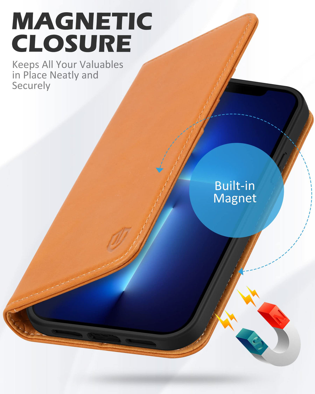 SHIELDON Case for iPhone 13 Pro 6.1, Genuine Leather Wa