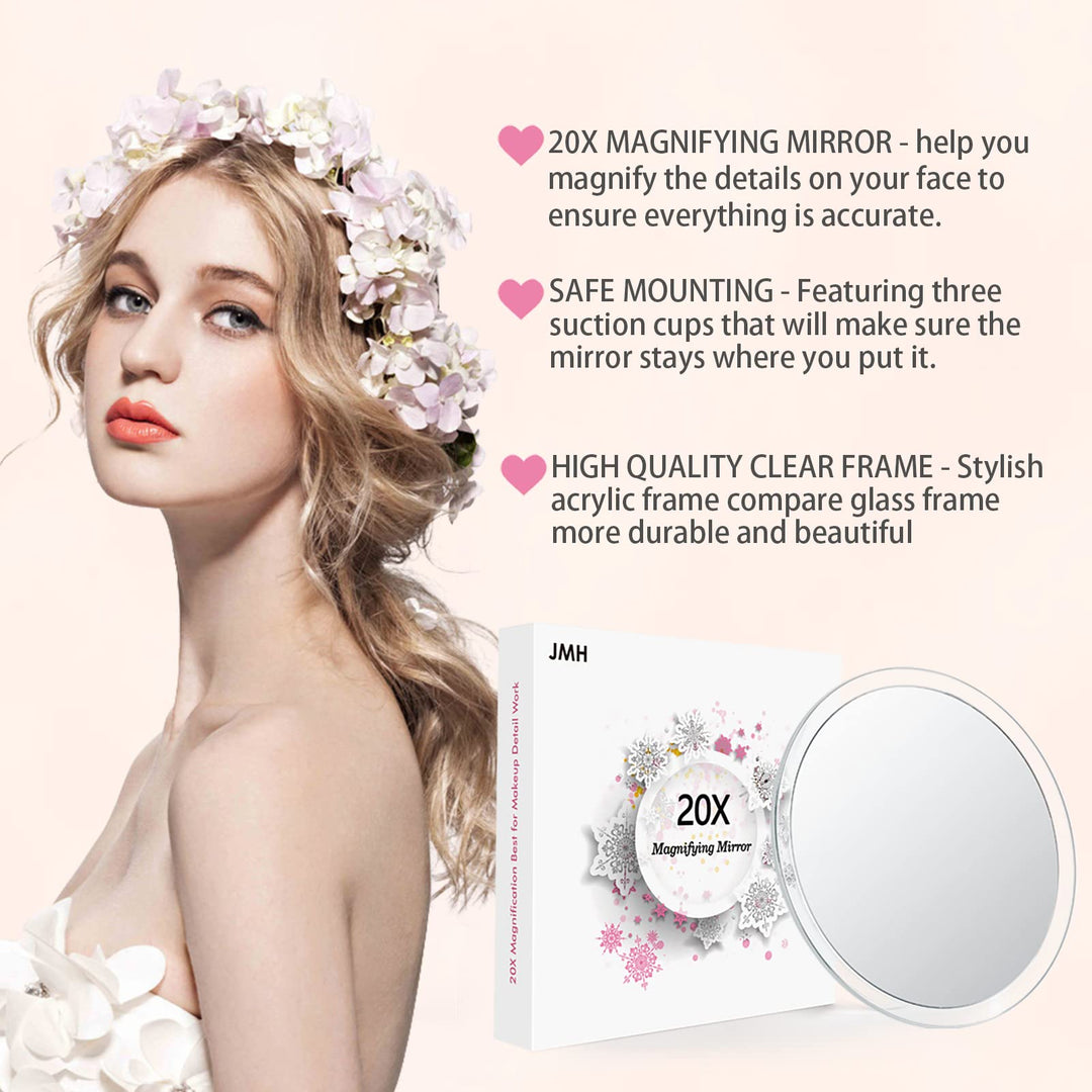 JMH 20X Magnifying Mirror with 3 Suction Cups for Easy 