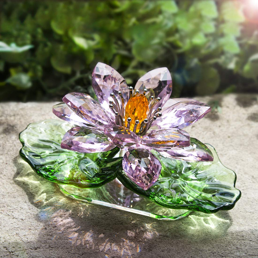 H&amp;D HYALINE &amp; DORA Pink Sparkle Crystal Hue Reflection Crystal Lotus Flower,Glass Home Decor for Feng Shui,Gift Boxed