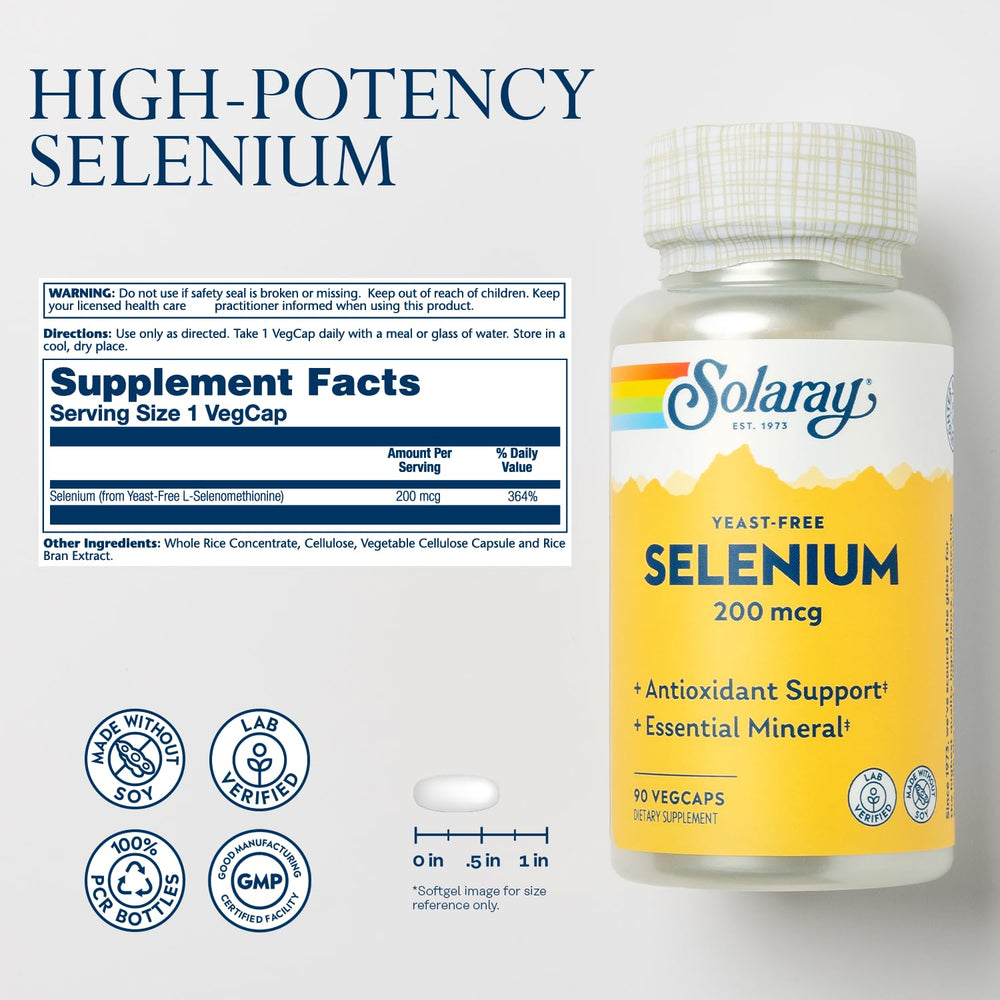 Solaray Yeast Free Selenium 200mcg, Selenium Capsules f