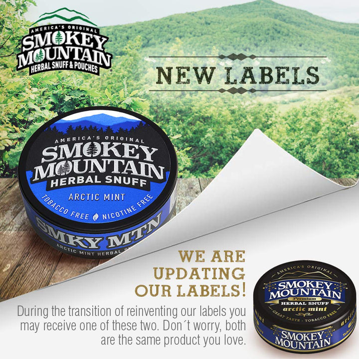 Smokey Mountain Herbal Long Cut – Arctic Mint – 5 Can Box - Tobacco Free and Nicotine Free Snuff