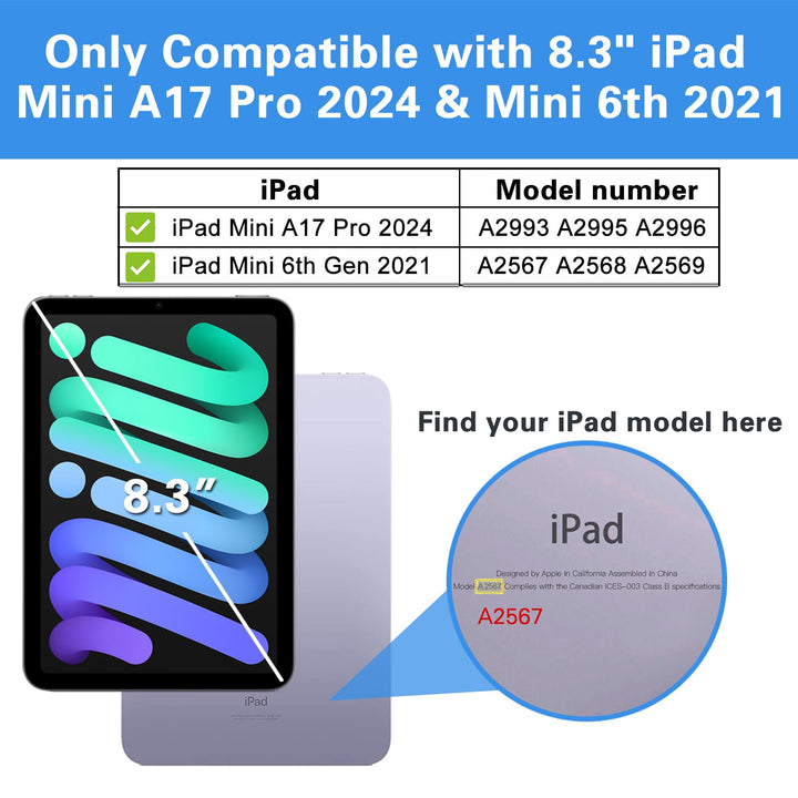 Smart Case for iPad Mini 7 A17 Pro 2024/iPad Mini 6 2021 8.3 Inch iPad Mini 7th/6th Gen Case, Hard Back Cover for iPad Mini 8.3 7th Gen A2995/A2996/A2993/6th Gen A2567 A2568 A2569 -Purple