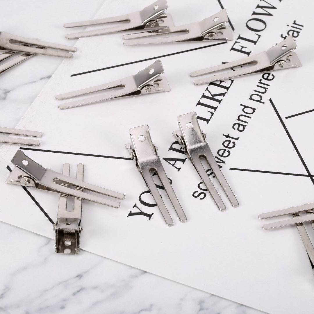 50 Packs 1.8 Inches Hairdressing Double Prong Pin Curl Setting Section Hair Clips Metal Alligator Clips Silver Hairpins for Hair Extensions