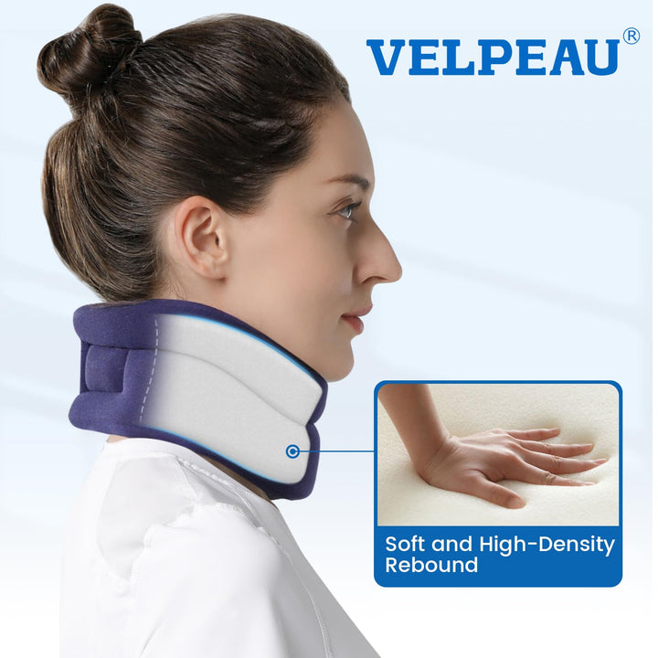 Neck Brace - Cervical Collar - Soft Neck Support Relieves Pain &amp; Pressure in Spine - Wraps Aligns Stabilizes Vertebrae &amp; Keep Warm (Blue Medium)