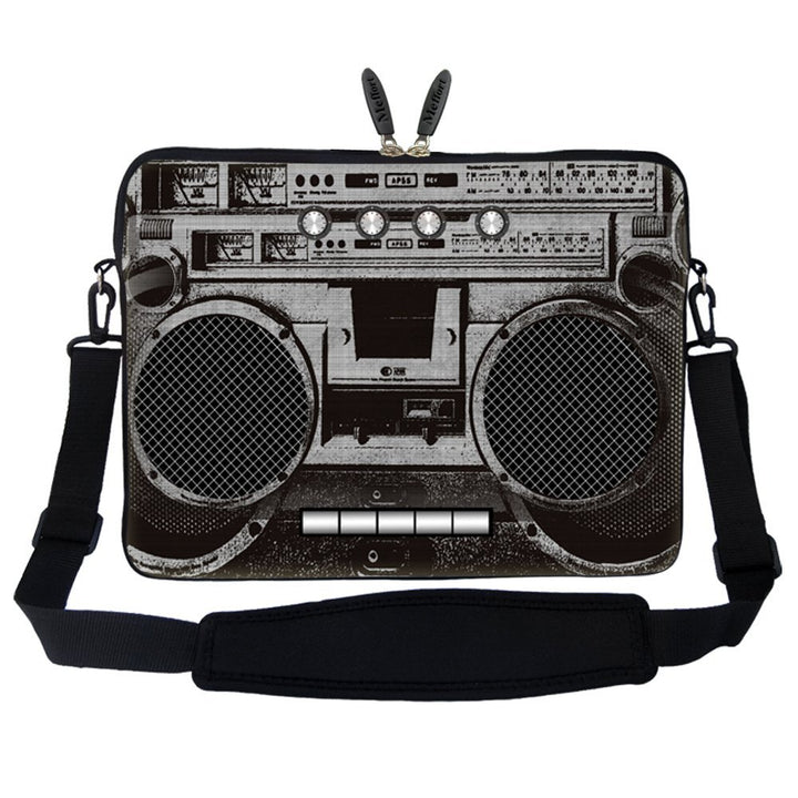 15 15.6 inch Neoprene Laptop Sleeve Bag Carrying Case with Hidden Handle and Adjustable Shoulder Strap - Cassette Player Design