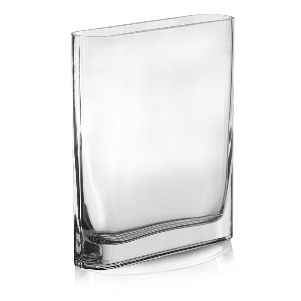 Glass Book Vase (H:8 Open:7x2) | Multiple Size Choices Round Edge Oval Flower Vase | Rectangular Wedding Centerpiece Vases