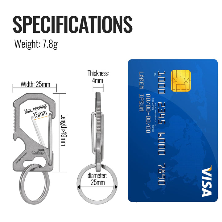 KM05 Small Titanium Carabiner Keychain Clip, 2 inch Beer Bottle Opener Key Holder Heavy Duty Multitool with Screw Bit Driver for Men &amp; Women
