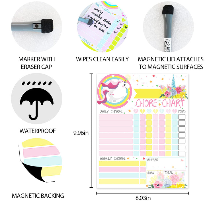 Unicorn Chore Chart for Kids, Magnetic Behavior Reward Chart, My Responsibility Chart for Kids at Home