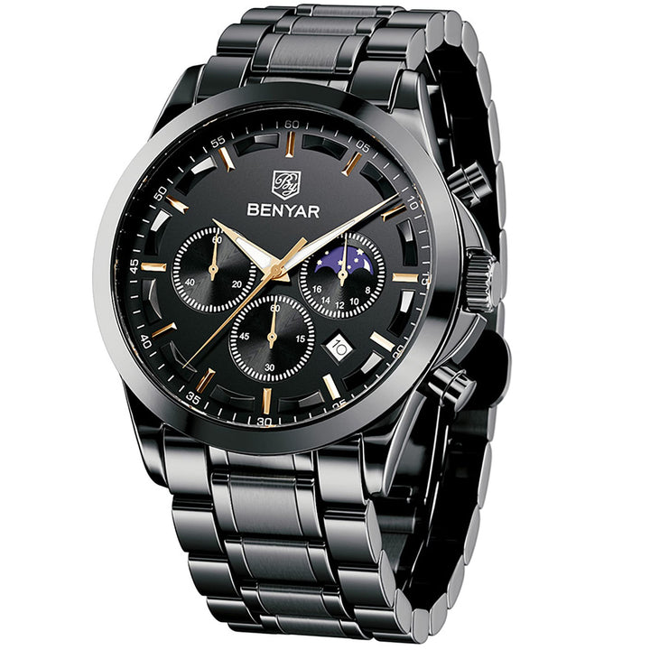Men&#39;s Watches Analog Quartz Chronograph Waterproof Stainless Steel Wrist Watches for Men Business Work Casual Sport Black Mens Dress Watch Unique Elegant Gifts for Men