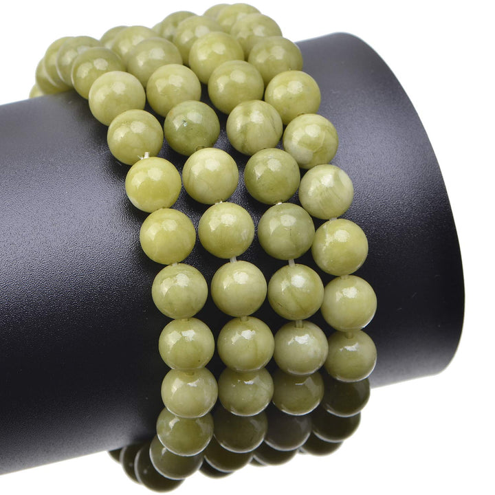 100PCS 8mm Natural Green Jade Beads Gemstone Round Loose Beads for Jewelry Making with Crystal Stretch Cord