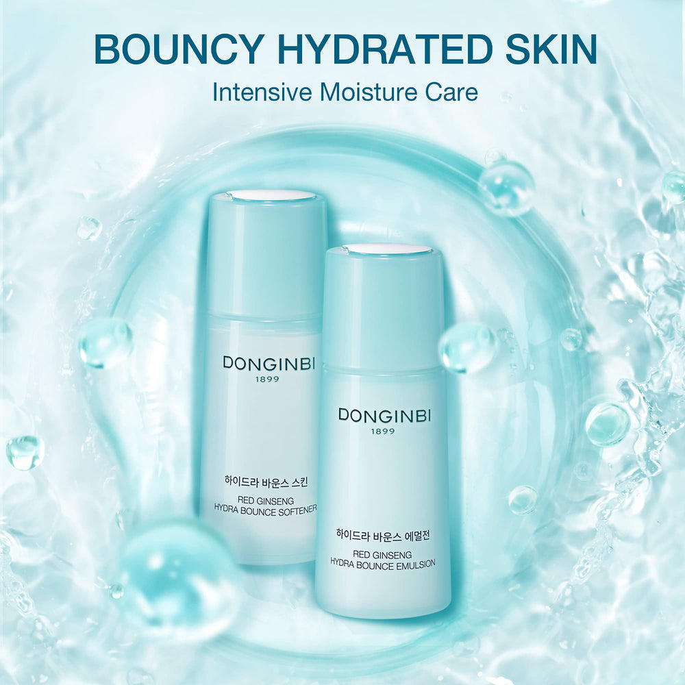 DONGINBI Red Ginseng Hydra Bounce Cream Fresh Travel Kit - Hydrating and Nourishing Skincare Set- Hydra Bounce Softener 15ml, Emulsion 15ml, Cream 7ml
