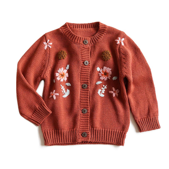 Baby Cardigan Hand Knitted Cardigan with Hand Embroidery Sweater Long Sleeve Baby Girl Coat for Winter and Autumn 3-4 Years