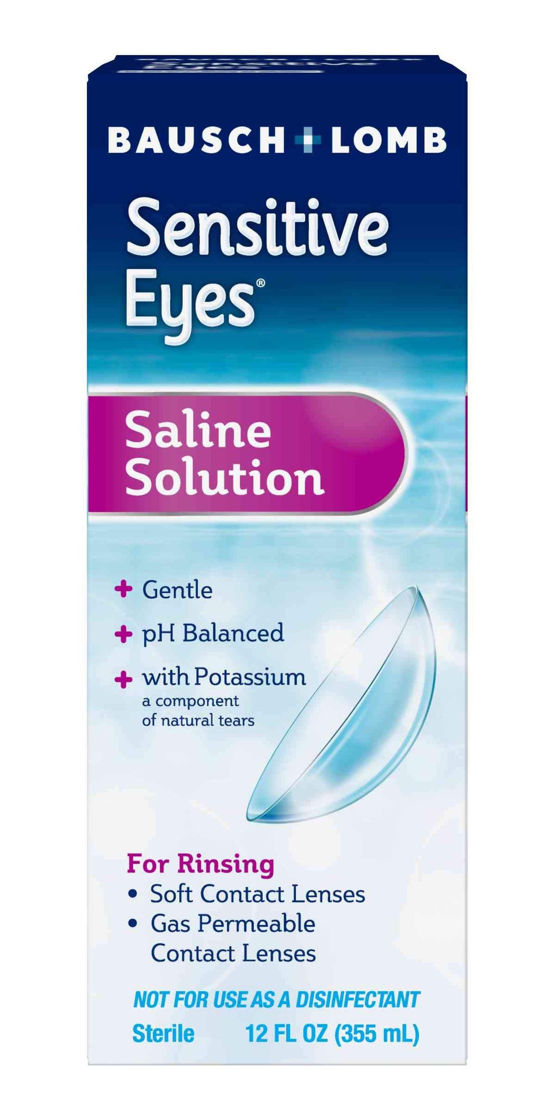 Sensitive Eyes Saline Solution from Bausch &amp; Lomb, for Soft Contact &amp; Gas Permeable Lenses, Saline Solution with Potassium, 12 Fl Oz (355 mL)