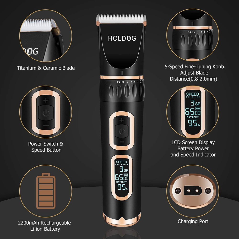 Dog Clippers Professional Heavy Duty Grooming Clipper 3-Speed Low Noise High Power Rechargeable Cordless Pet Tools for Small & Large Dogs Cats Pets with Thick Coats