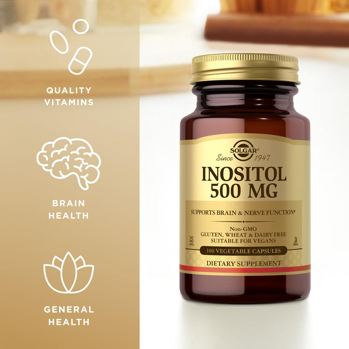 Solgar Inositol 500 mg - 100 Vegetable Capsules - Supports Cellular Function &amp; Brain Health - Vegan, Gluten Free, Dairy Free, Kosher - 100 Servings