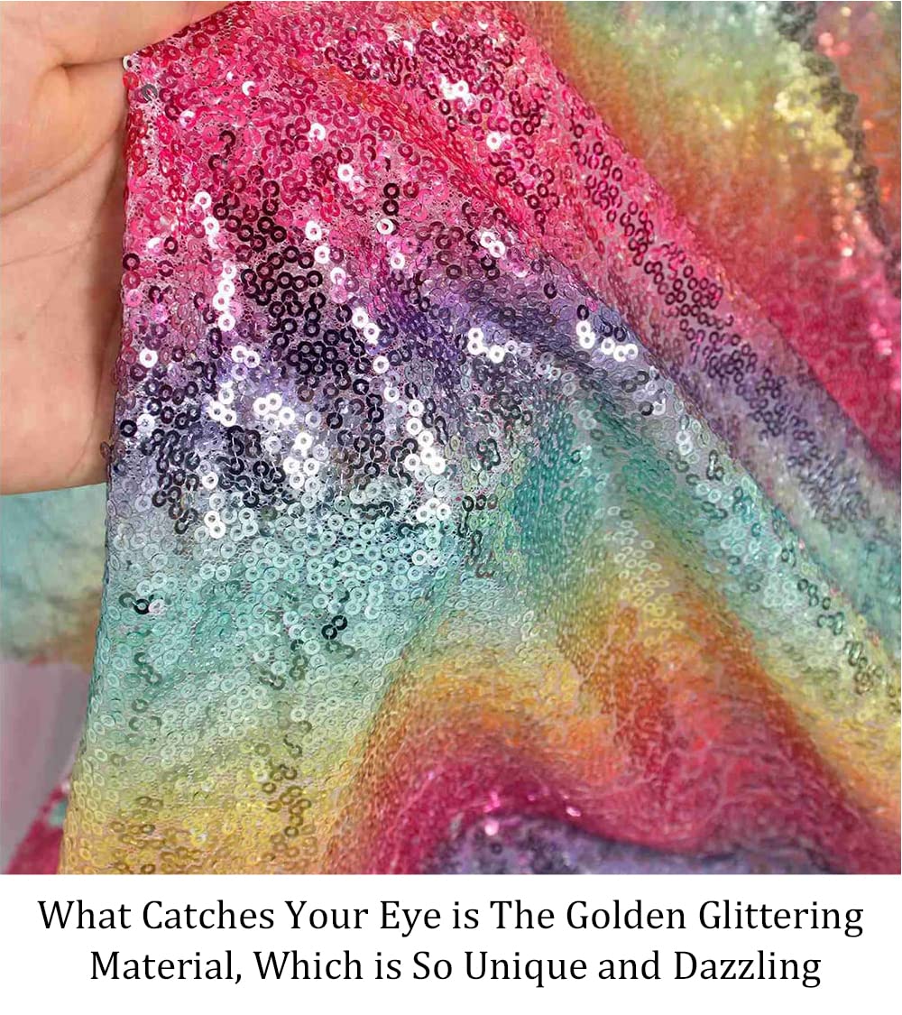 Pardecor Sequin Fabric by The Yard Glitter Fabric 1 Yard Little Mermaid Fabric Mesh Fabric Sequence Fabric Linen Material Fabric for Sewing Sparkle Cloth Fabric (1 Yard, Rainbow)