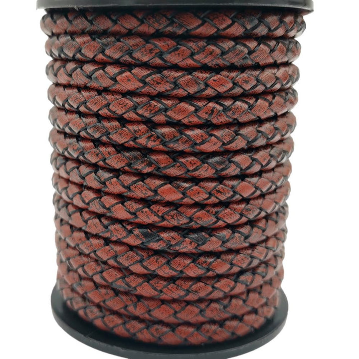3 Yards Braided Leather Strap 5mm Round Regenerated Leather Cord for Bracelet Making Antique Red Brown
