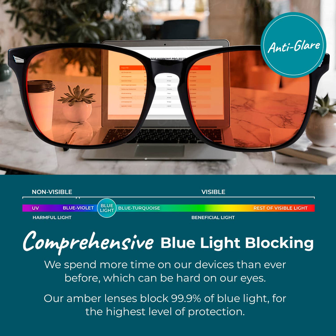 99.9% Orange Blue Light Blocking Glasses for Computer, TV, Gaming Use Improve Sleep Quality by Naturally Producing Melatonin for Women and Men