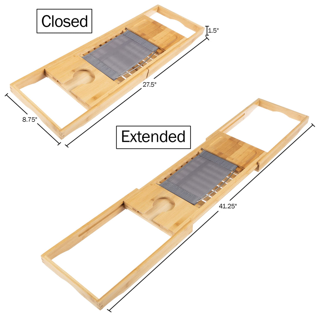 Bamboo Bathtub Tray - Wood Bath Caddy with Book, Phone, or Tablet Rest, Cup Holder, and Extended Sides for Bath Accessories (Natural)