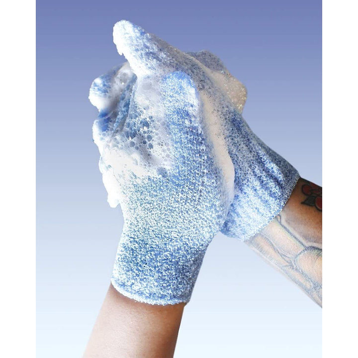 4 Pairs Body Exfoliating Gloves for Shower, Bath Scrub Wash Mitt for Women, Men, Spa, Massage (Pink, Purple, Blue, Beige)