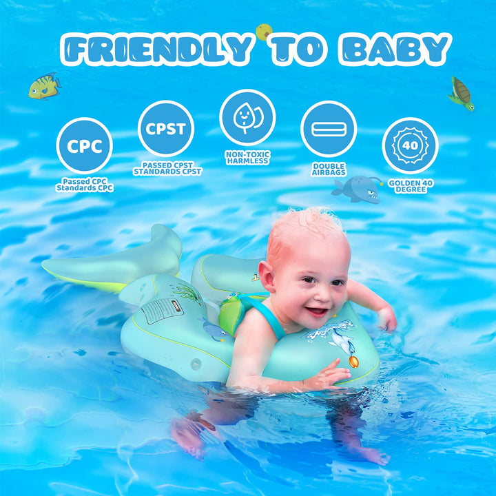 No Flip Over Baby Pool Float with Canopy UPF50+ Sun Protection, Sponge Safety Support Bottom, Fun Gifts Water Toys Accessories Inflatable Baby Swim Floats for Pool 3-36 Months
