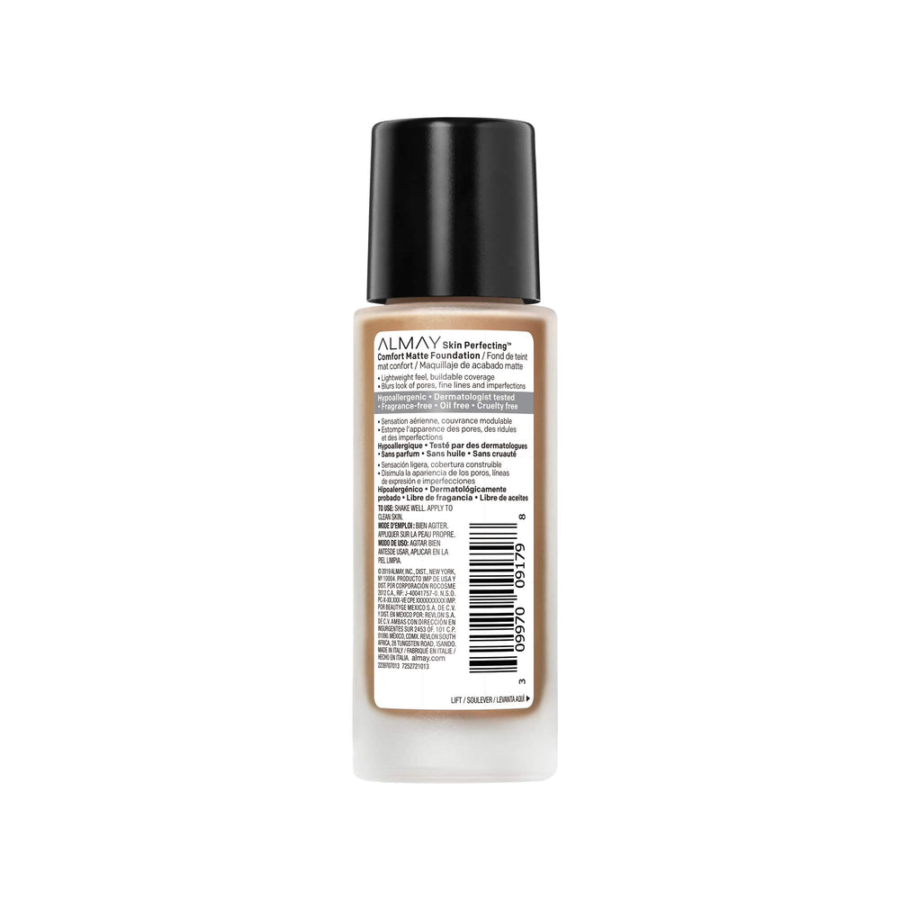 Skin Perfecting Comfort Matte Foundation, Hypoallergenic, Cruelty Free, -Fragrance Free, Dermatologist Tested Liquid Makeup, Warm Cashew, 1 Fluid Ounce
