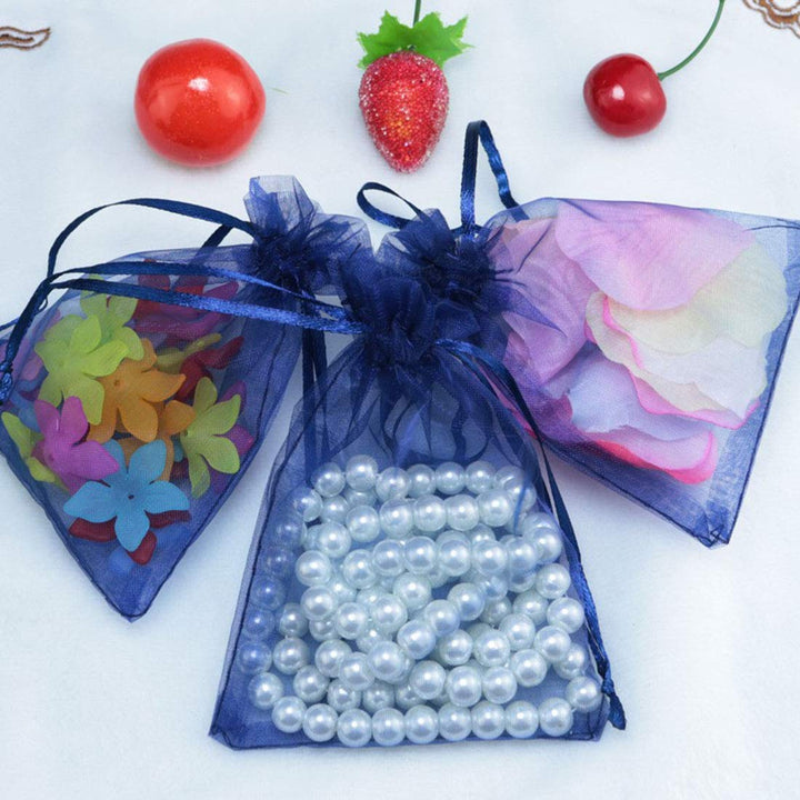 100 Pc 4x6 inch Gift Wrap Bags Navy Blue,Organza Sheer 