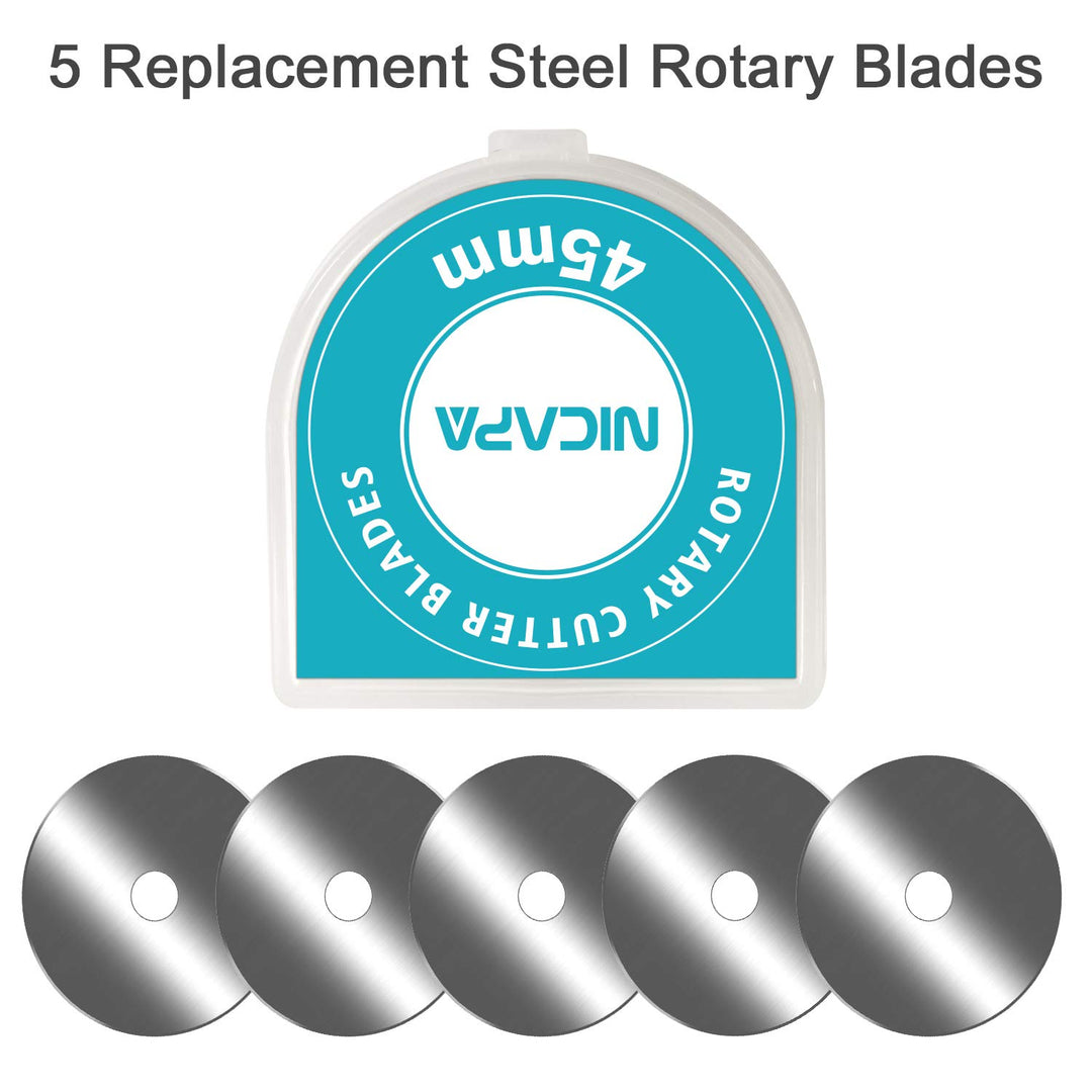 45mm Rotary Cutter for Fabric with Safety Lock Ergonomic Classic Comfort Loop Rotary Cutter for Crafting Sewing Quilting (Extra 5pcs 45mm Replacement Blades Included)