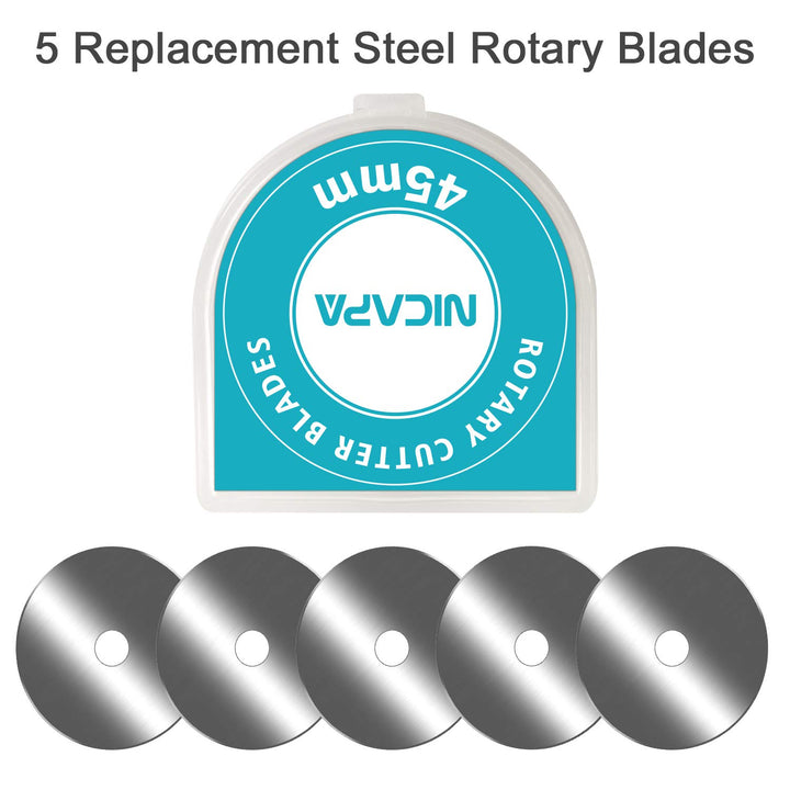 45mm Rotary Cutter for Fabric with Safety Lock Ergonomic Classic Comfort Loop Rotary Cutter for Crafting Sewing Quilting (Extra 5pcs 45mm Replacement Blades Included)