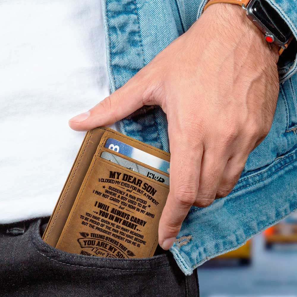 Christmas Birthday Gifts for Men, Graduation Gifts for Son from Mom, To My Son Engraved Leather Wallet, Mother and Son Gifts, Mens Wallets, Front Pocket Wallet, Slim Minimalist Wallets For Him