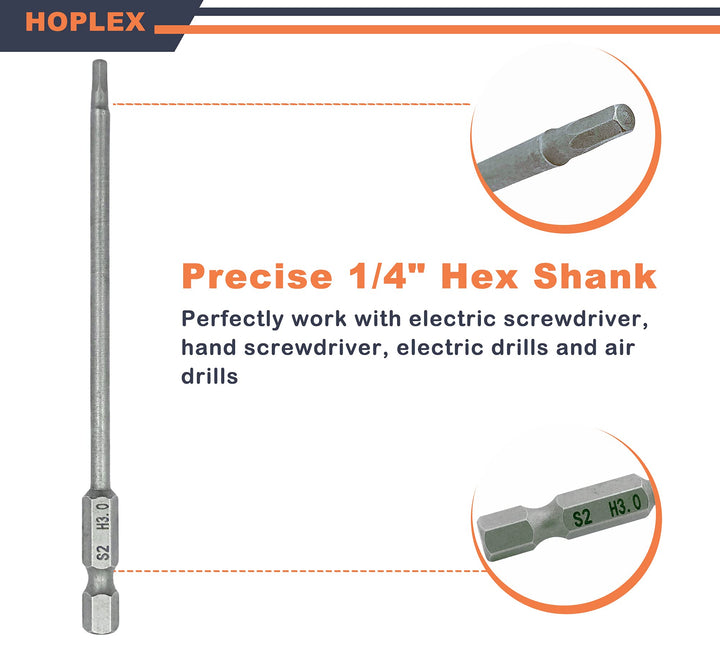 RC Hex Bit Set 1.5, 2.0, 2.5 &amp; 3.0mm Hex Head Allen Wrench Drill Bit S2 Steel 1/4 Hex Shank 4.3 Long for Screwdrivers Bit Electric Screwgun/Power Drill RC Repair Working Tools