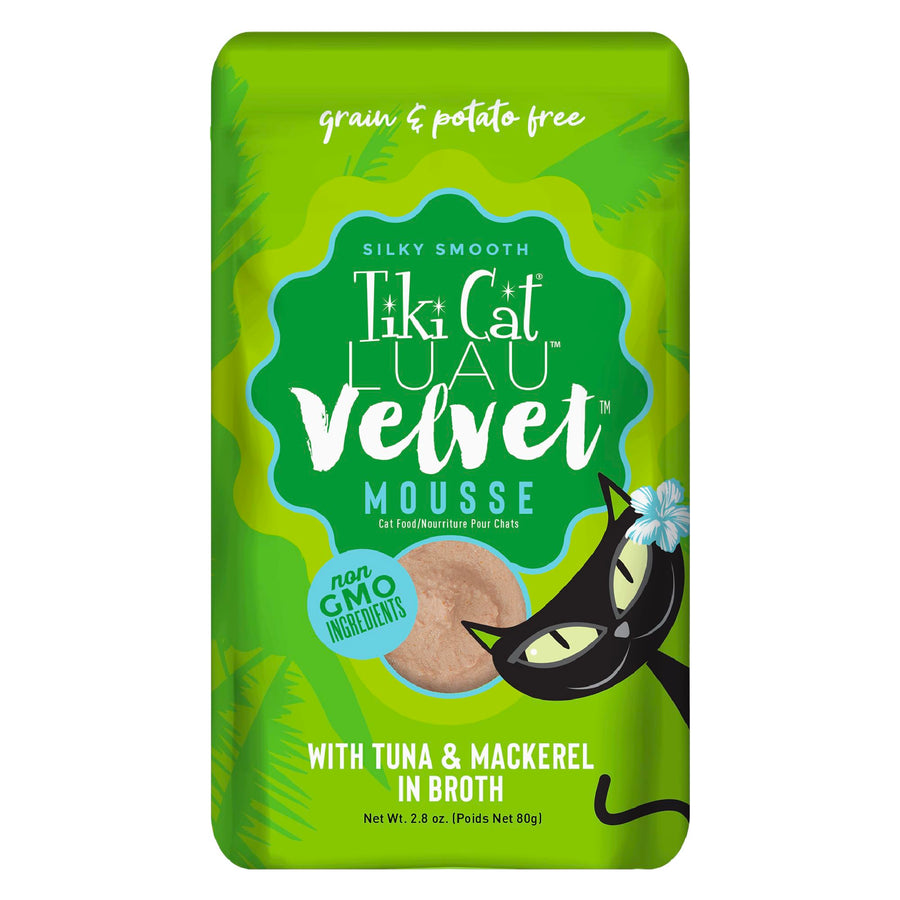 Tiki Cat Luau Velvet Mousse, Tuna & Mackerel in Broth, Complete Nutrition for Balanced Diet, Wet Cat Food For All Life Stages, 2.8 oz. Pouch (12 Count)
