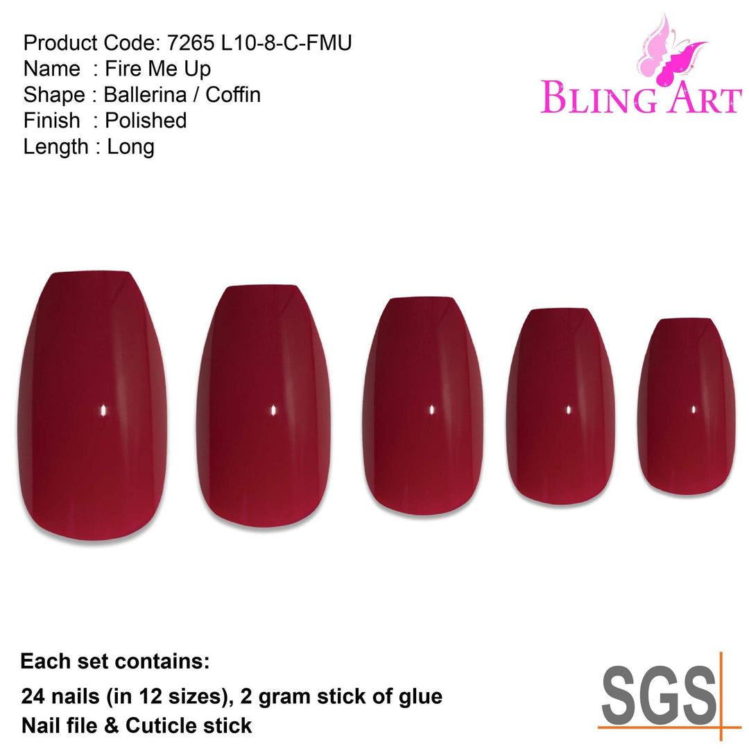 Ballerina False Nails Fake Coffin Polished Red 24 Long Acrylic Tips