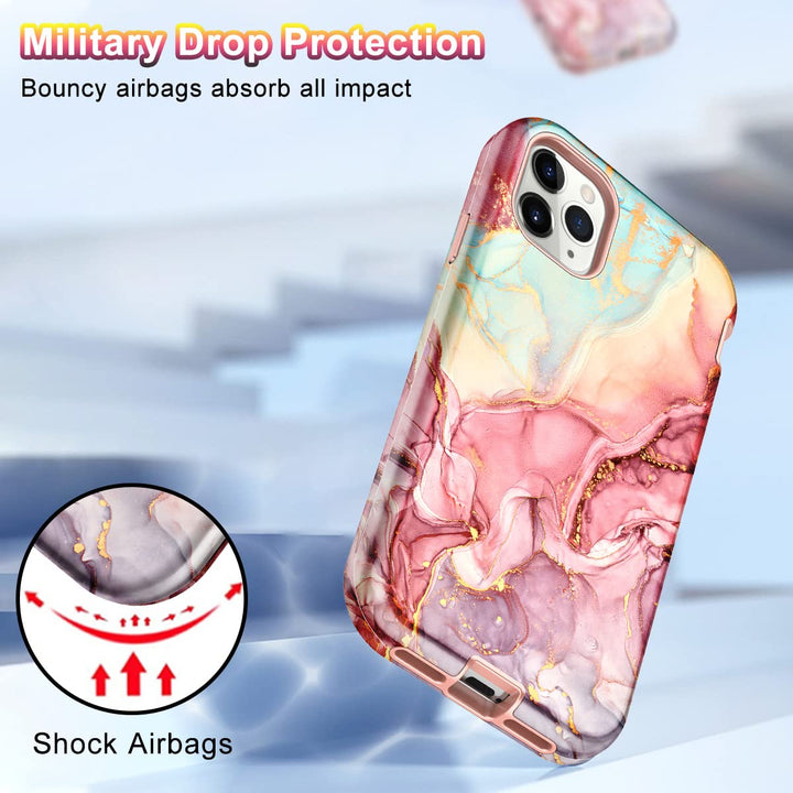 for iPhone 11 Pro Max Case (2019),[Military Grade Drop Tested] Marble Pattern Design Slim Rugged Shockproof Women Girls Men Protective Anti-Scratch Cover for iPhone 11 Pro Max, All Rose Gold