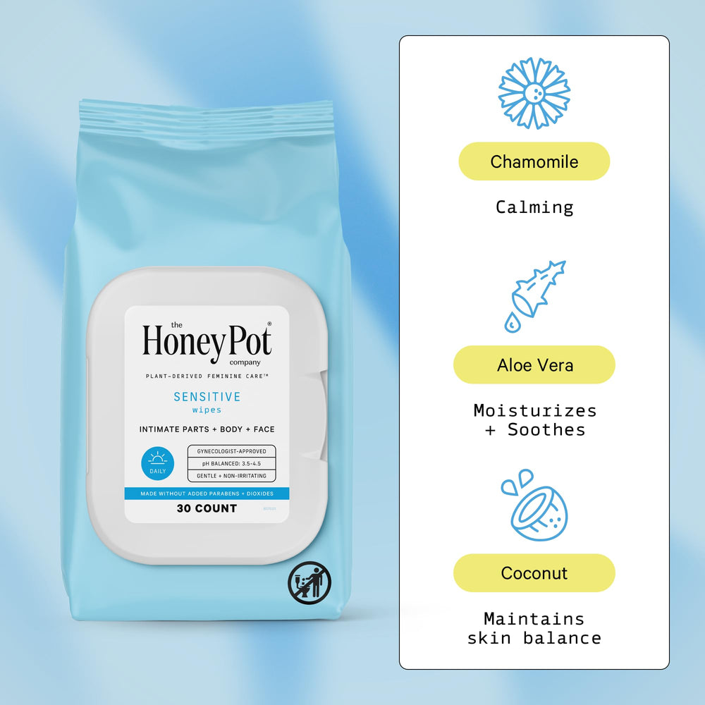 The Honey Pot Company Sensitive Wipes | Herbal Infused 
