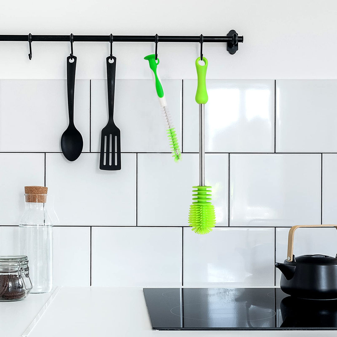 Bottle Brush Dishwashing Cleaning Brush Set, Bottle Scrubbing Silicone Kitchen Cleaner for Washing Glass, Baby Bottles, Mugs, Beer Wine Narrow Neck Water Sport Bottles, Antibacterial Long Handle