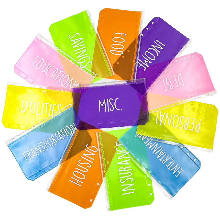 A6 Binder Pockets - 12Pcs Plastic File Folders with 6 Holes, Suitable for Money Organizer, Budgeting, and Document Storage
