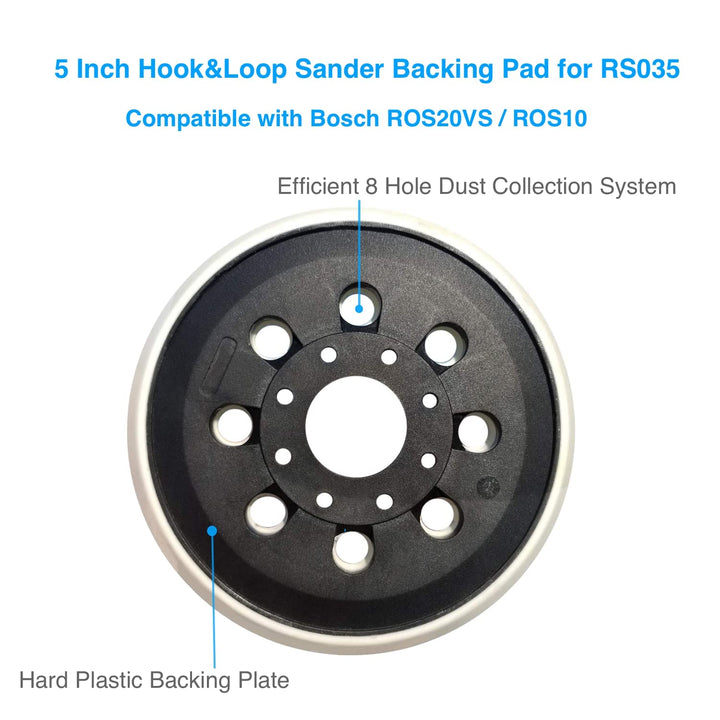 5 Inch RS035 Hook and Loop Replacement Sander Pad, Compatible with Bosch Random Orbital Sander ROS20VS and ROS10