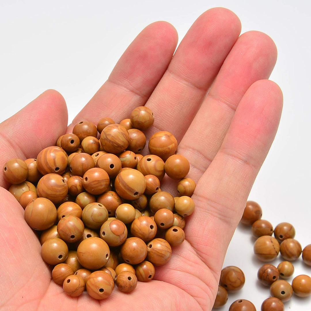 100pcs 8mm Round Woodgrain Jasper Loose Gemstone Genuine Real Stone Beading DIY Charm Smooth Beads for Bracelet Necklace Jewelry Making (Woodgrain Jasper, 8mm 100Beads)