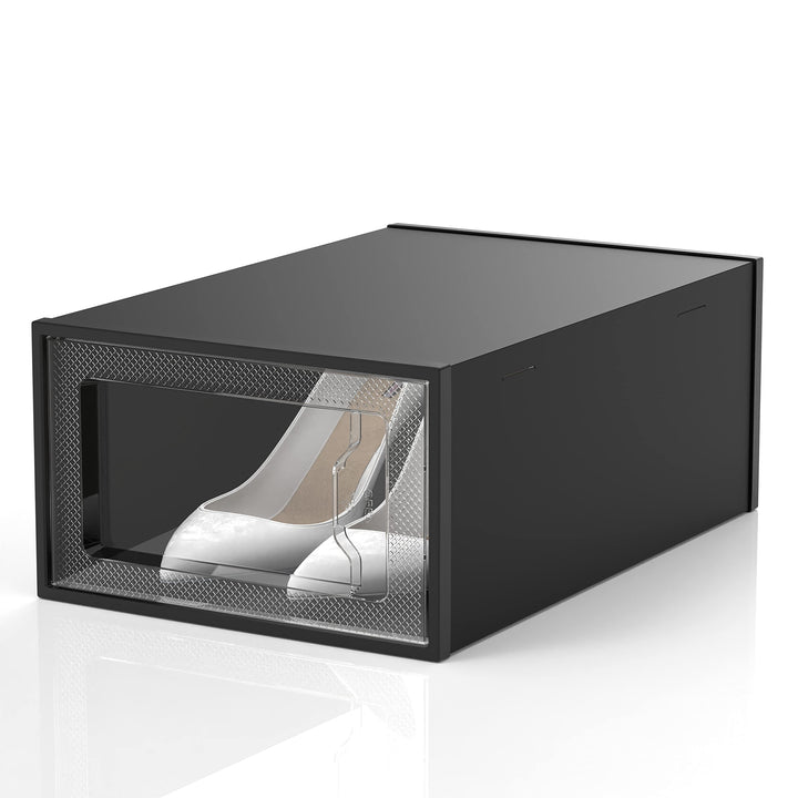 Large 12 Pack Shoe Storage Box, Black Plastic Stackable Shoe Organizer for Closet, Space Saving Foldable Sneaker Containers Bins Holders Racks (Obsidian Black)