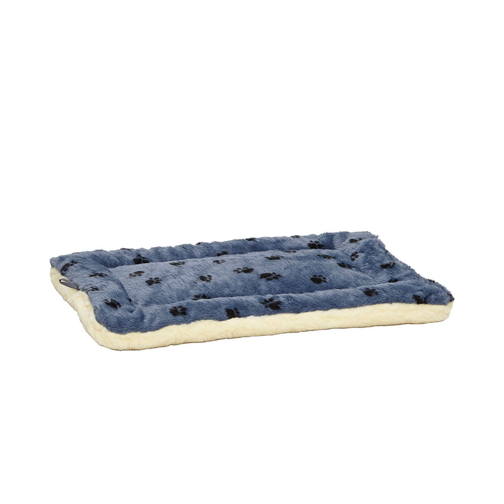 Reversible Paw Print Pet Bed in Blue/White, Dog Bed Measures 35L x 21.5W x 3.5H for Intermediate Size Dogs, Machine Wash