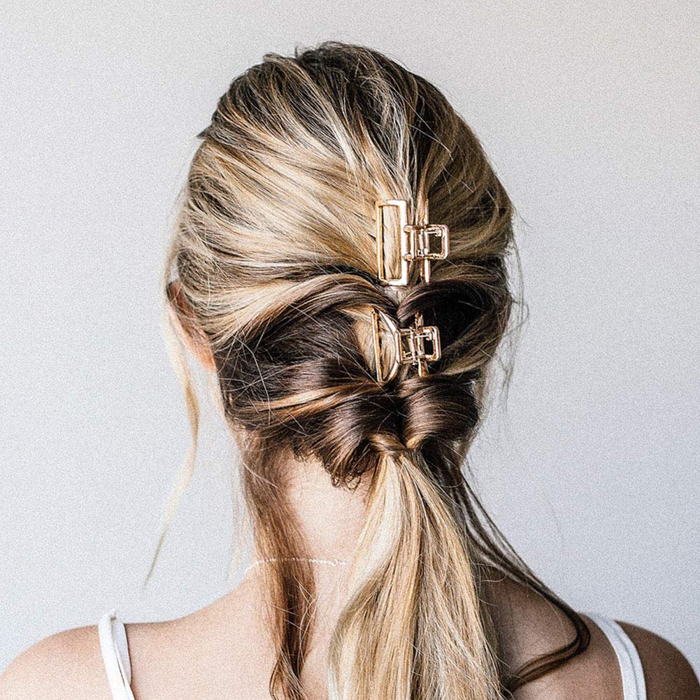 VinBee Small Claw Clips - 3 PACK, Strong Grip Hair Clips for Women, Small Metal Claw Hair Clips for Thick Hair, 1.1 * 1.57 inches (Silver + Gold + Rose Gold)