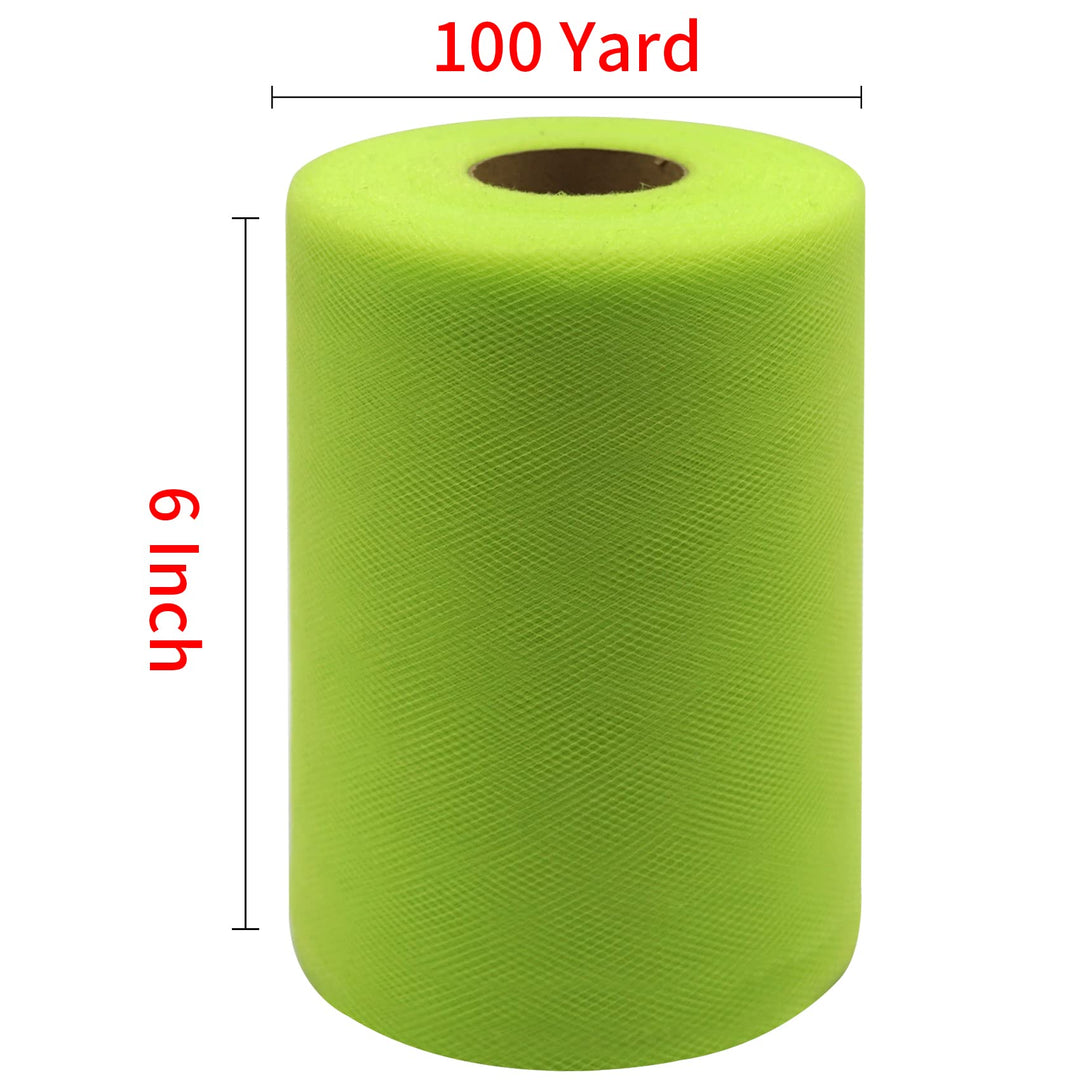 Lime Green Tulle Fabric Rolls 6 Inch by 100 Yards (300 feet) Fabric Spool Tulle Ribbon for DIY Tutu Bow Halloween Decorations Baby Shower Birthday Party Wedding Christmas Craft Supplies