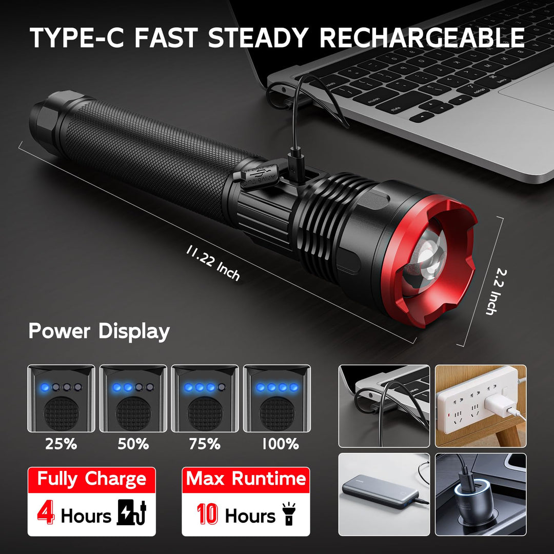 WdtPro Rechargeable Flashlight S5000, 3000 High Lumens 