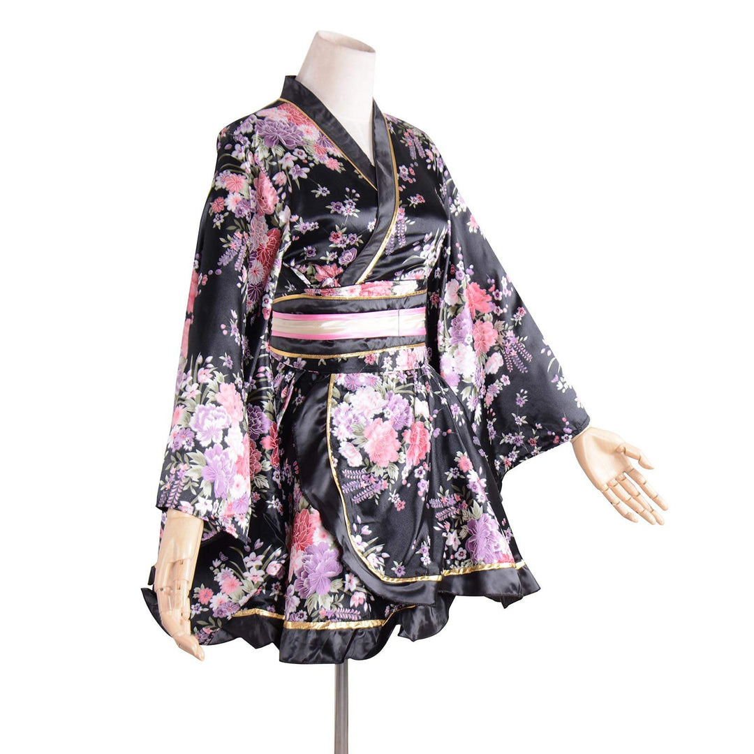 Kimono Bathrobe Costume Japanese Traditional Yukata Cosplay Women&#39;s Sexy Sakura Pattern (Black), Large