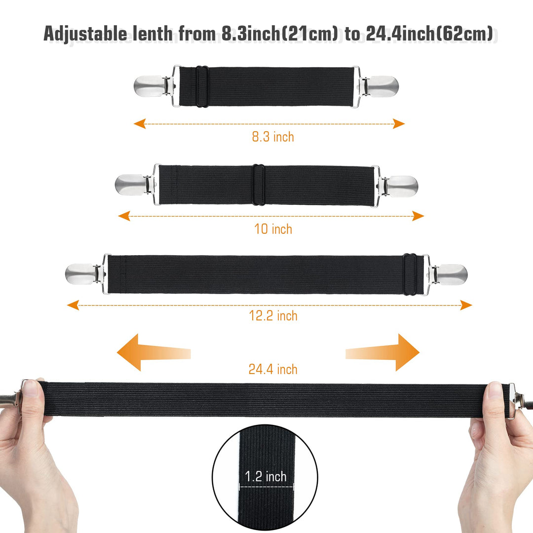 4 Pack Bed Sheet Clips, Adjustable Heavy Duty Fitted Sheet Straps Clips, Elastic Sheet Suspenders Fasteners for Bed Mattress Cover Sofa Cushion